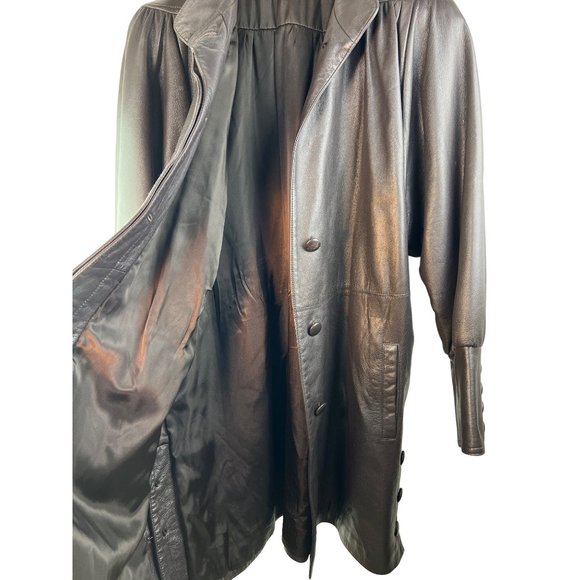 Vintage Leather Dress Black Coat - Picture 5 of 10